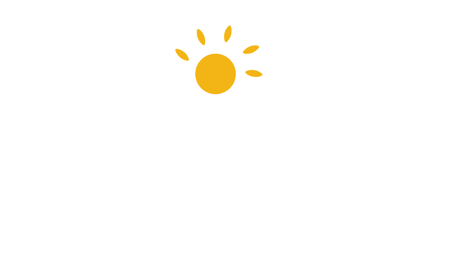 The White Rise Homes logo appears against a light gray backdrop, its modern lettering accented by a distinctive touch: the dot above the “i” in “Rise” is rendered as a radiant yellow sun, complete with stylized rays.
